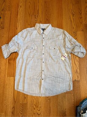 Alfani Men's Light Gray Plaid Button-Down Shirt